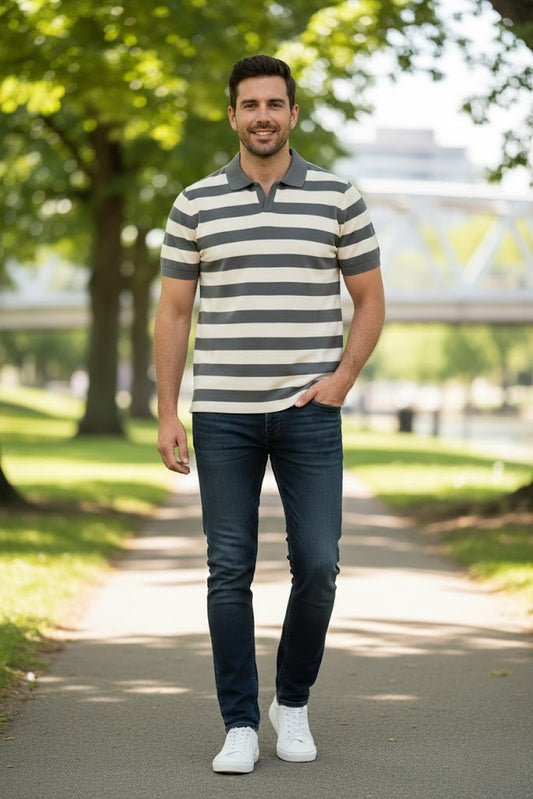 Johnny Collar Knitted Polo - Grey