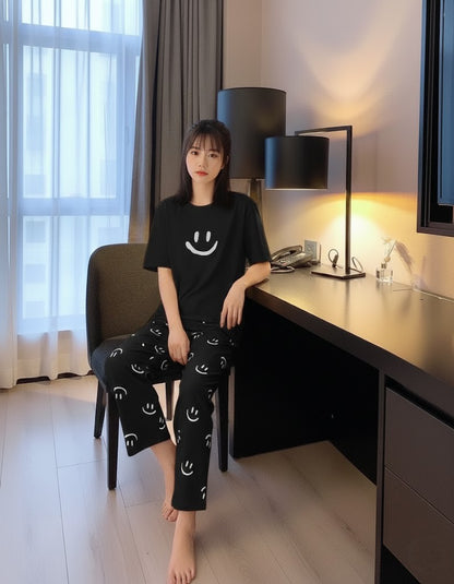 Black Smile Printed Night Suit