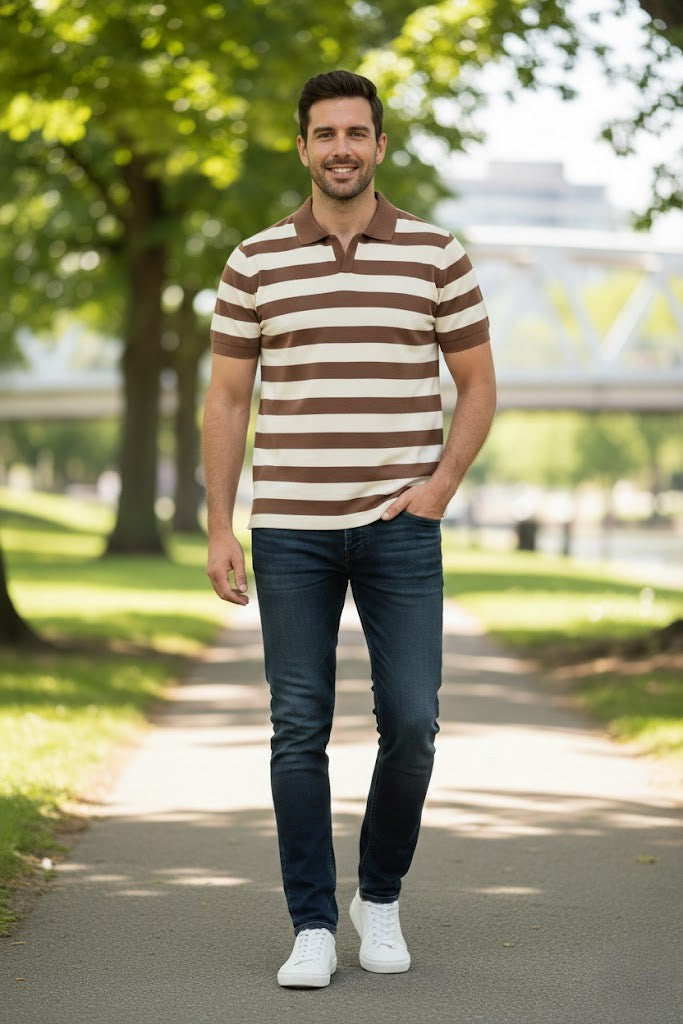 Johnny Collar Knitted Polo - Brown