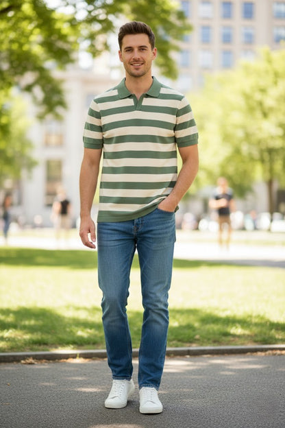 Johnny Collar Knitted Polo - Muted Sage Green