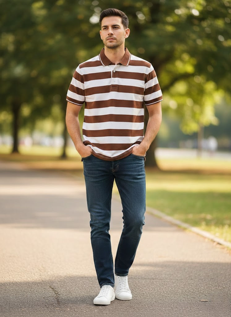OLD MONEY STRIPE POLO - Brown